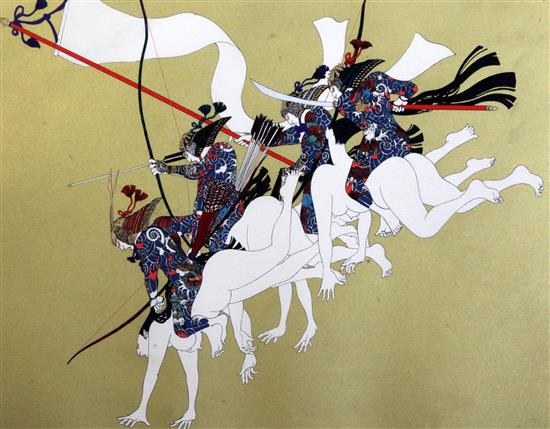 Hideo Takeda (1948-) Surprise attack of Hiyodorigoe, from the Genpei Series, overall 19 x 24.5in.